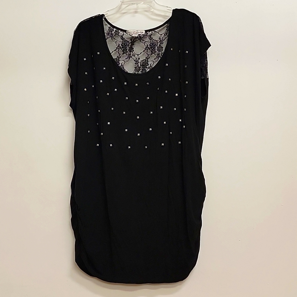 French Laundry Black Ruched Sides Tunic w Lace 18/20